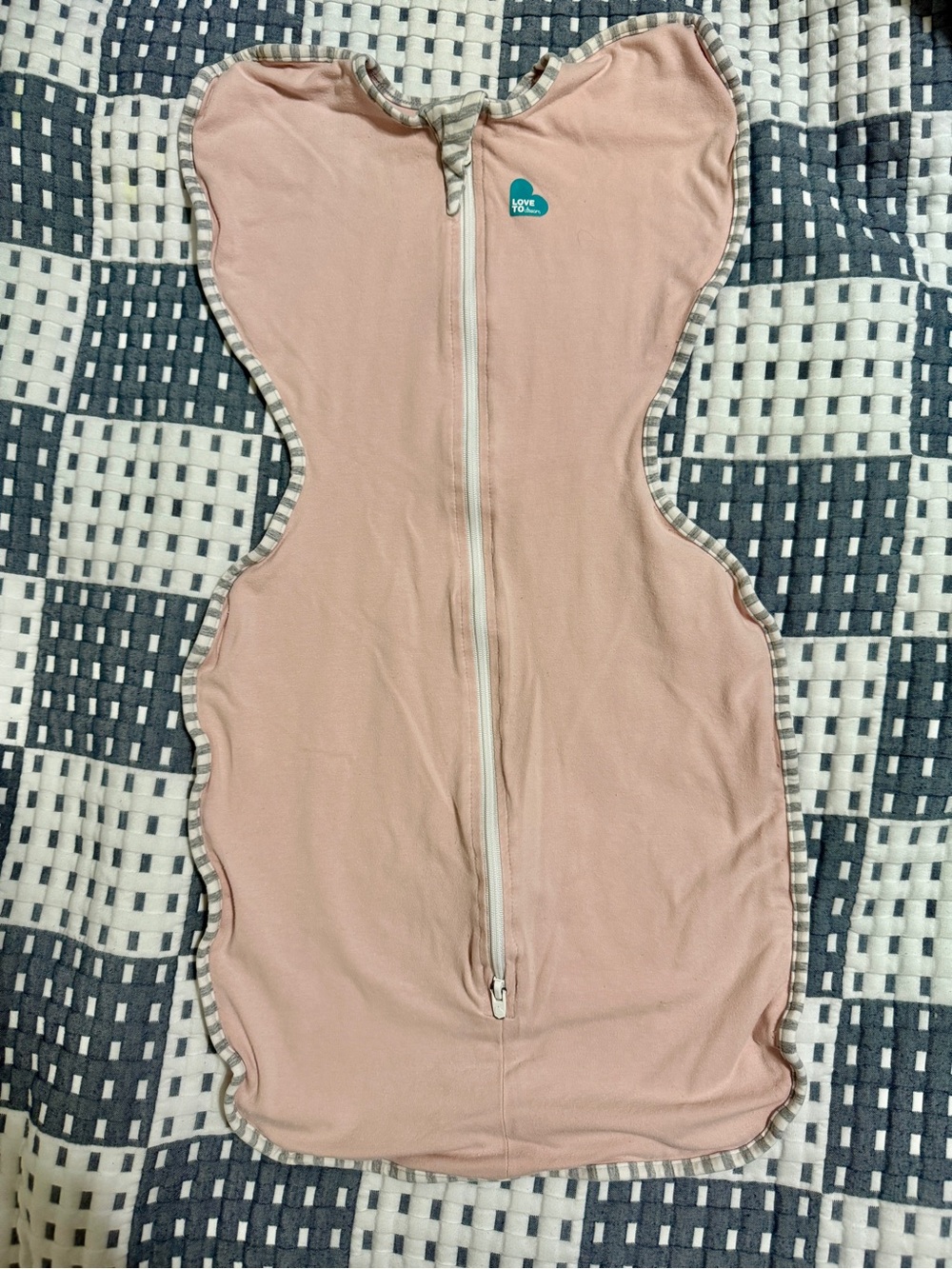 Love to dream Pink Infant Swaddle with Gray Striped Trim